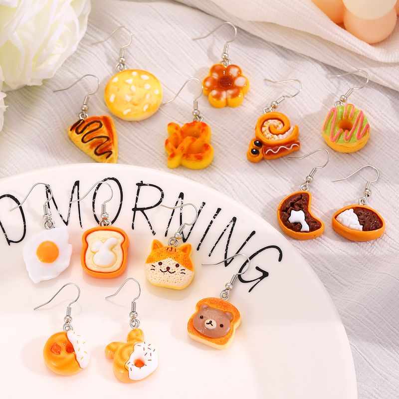 1 Set 1 Pair Cute Saturday Donuts Poached Egg Stoving Varnish Plastic Resin Drop Earrings_voghion.com
