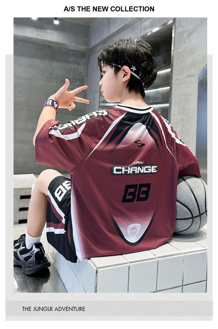 Kids' Clothing Boys Summer Short Sleeved Basketball Uniform Suit For Middle And Large Children Sports Two Piece Suit_voghion.com