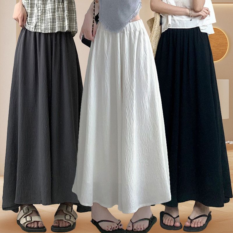 hot selling New 2024 Summer Pants Skirts Women's Wide Leg Pant Breathable Loose Trousers Ladies Elastic High Waist Streetwear_voghion.com