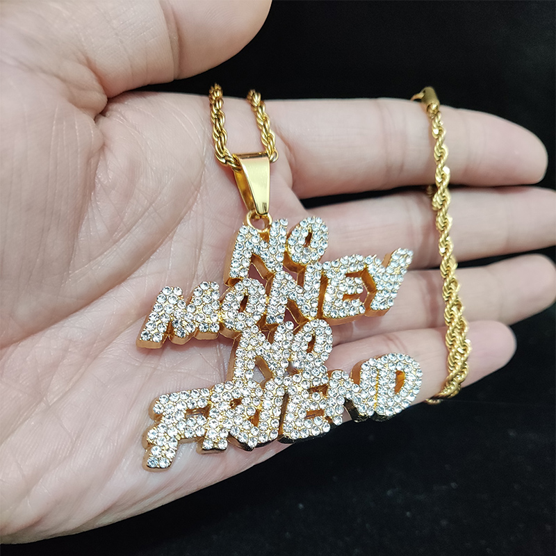 Bărbați, femei, hip hop, fără bani, fără prieteni, colier cu pandantiv cu lanț cubanez de 13 mm, coliere cu gheață hip hop, moda_voghion.com