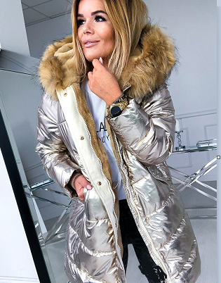 Giacca da donna slim in cotone con cerniera brillante tinta unita_voghion.com