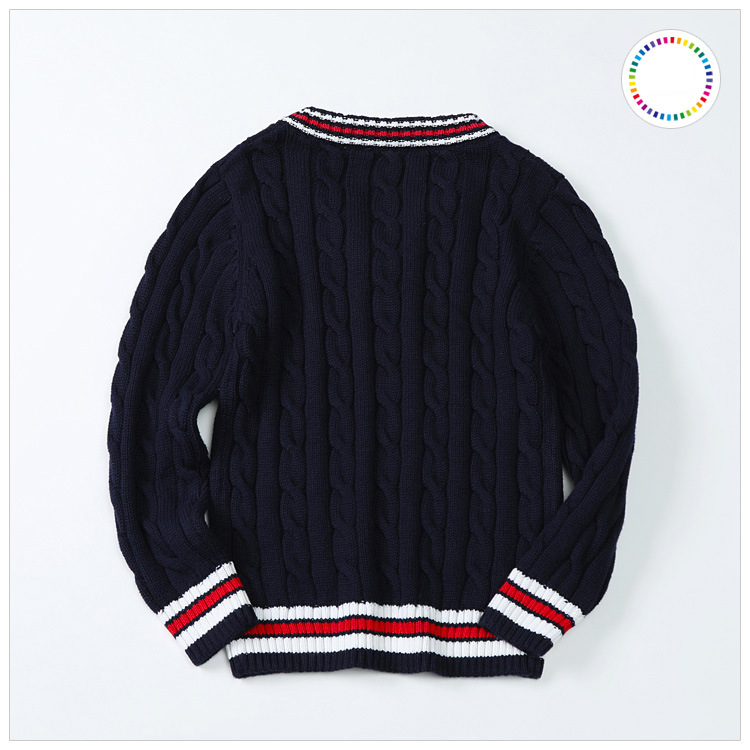 Otoño suéter para niños hilo de algodón ropa de clase Preppy prendas de punto con cuello en V para niños y niñas estudiantes_voghion.com