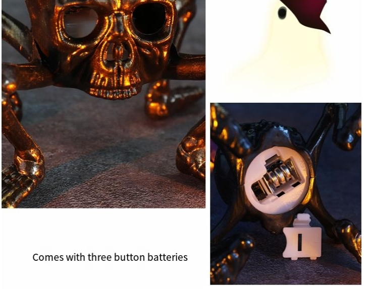 Lampada a mano con teschio di Halloween, disposizione dell'atmosfera, oggetti di scena, piede con teschio, luce notturna, lampada a candela di Halloween_voghion.com