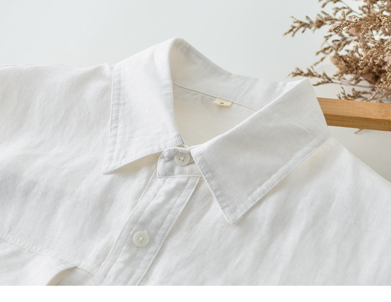 Abbigliamento maschile Lino estivo Abbigliamento maschile Camicia in lino con tasca applicata e risvolto Manica corta Semplice e comoda Camicia in lino fresco F012_voghion.com