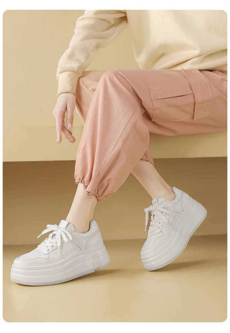 cameido Women's Thick - Soled White Sneakers, Spring 2025 Platform Casual Shoes, Elevating Lace - Up Slip - On Shoes For Women_voghion.com