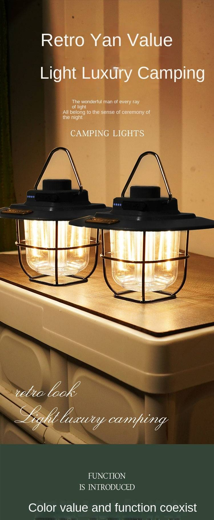 Coloda Vintage Ambient Camping Light -resistant Type C Rechargeable Camping CLD-LYD022High-level Black_voghion.com