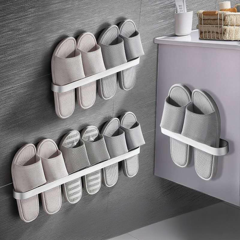No-Drill Wall Mounted Shoe Rack - Space Aluminum Bathroom Organizer For Slippers_voghion.com