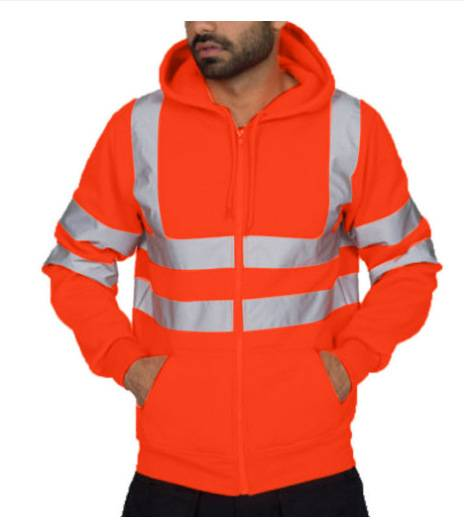 Hygiene-Arbeitskleidung mit reflektierenden Streifen für Herren, Fleece-Kapuzenjacke, Outdoor-Sweatshirt für Herren_voghion.com