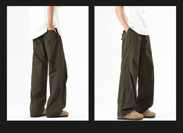 Herren Sommer Freizeithose Plissee Arbeitshose Lockere Hose mit weitem Bein_voghion.com