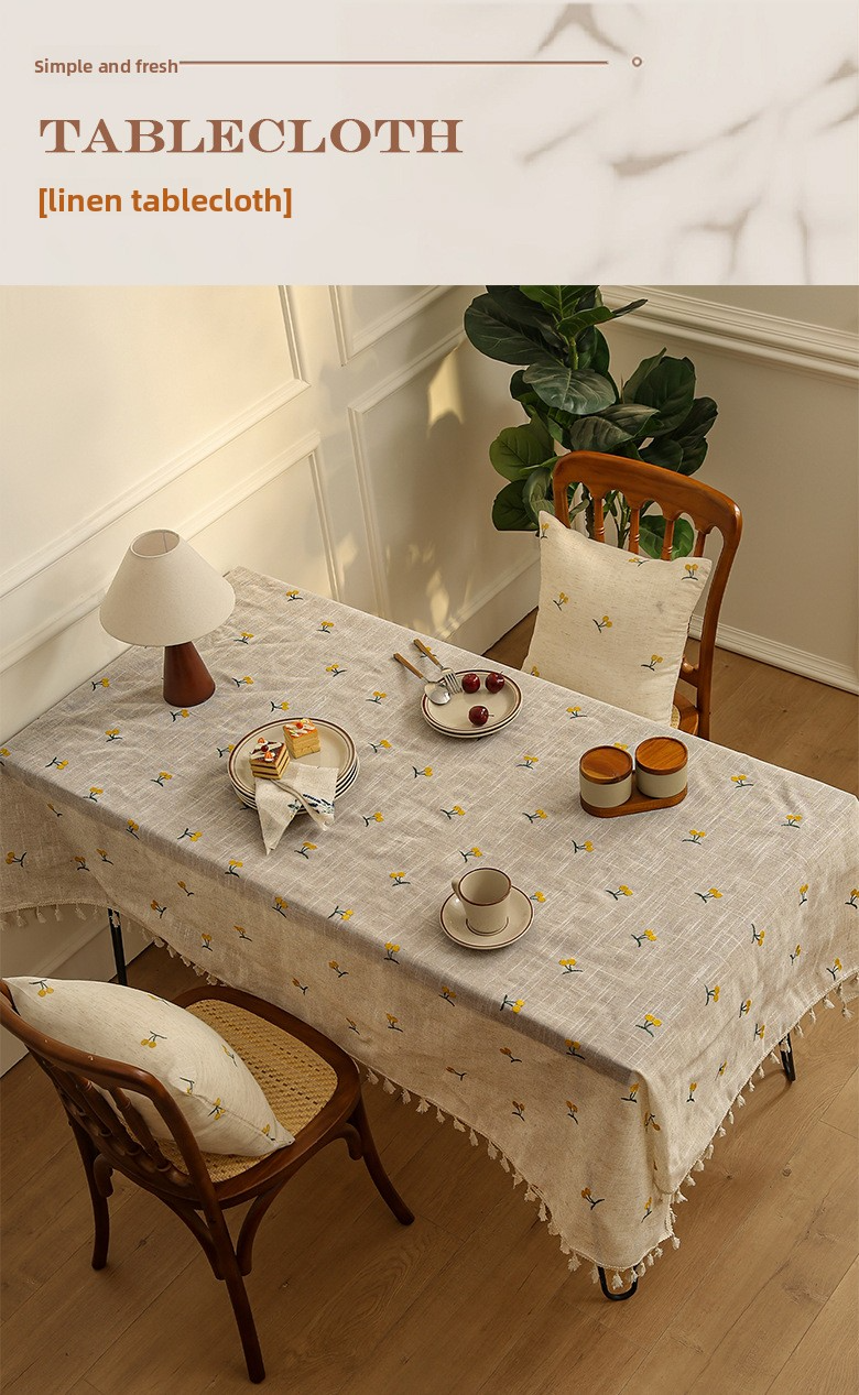 Linen Tablecloth With Embroidery – Tropical Pineapple & Cherry Design | Lightweight & Breathable Boho Chic Dining Table Decor_voghion.com
