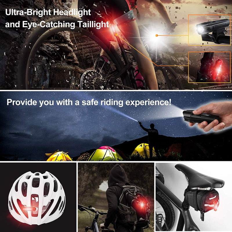 Set di luci per bicicletta ricaricabili tramite USB ultra luminose, potente fanale anteriore e posteriore, 4 modalità di illuminazione, facile da installare, nero_voghion.com