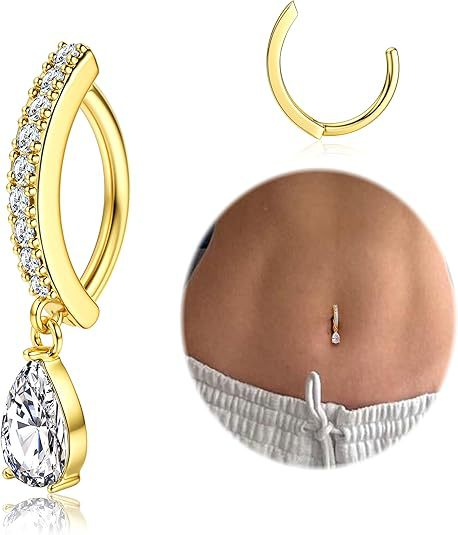 Damenschmuck Eleganter herzförmiger Bauchnabelring mit Zirkonia, gebogener Bauchnabelpiercing-Schmuck für Frauen, hypoallergener Mode-Körperschmuck_voghion.com