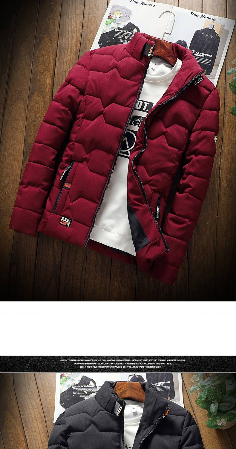 Herren-Winterjacke, lässig, schmale Passform, Polyestermantel, warmes Fleecefutter, Reißverschluss, Oberbekleidung für Jugendliche (Grau, Schwarz, Burgunderrot, Marineblau)_voghion.com