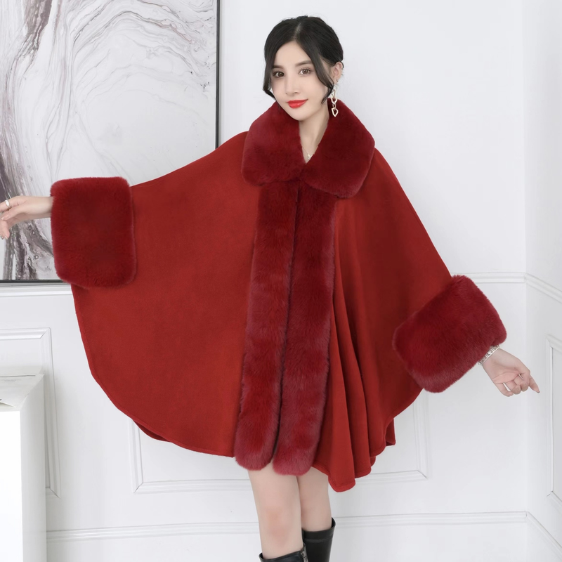 Mantella con collo in pelliccia, grande taglia, cardigan lavorato a maglia, cappotto largo da donna_voghion.com