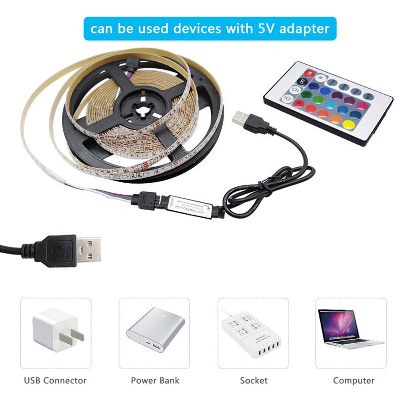 Kit de tira de luces LED RGB de 5 V con control remoto y aplicación - Chip 2835, 60 LED/m, resistente al agua, para retroiluminación de TV y decoración del hogar_voghion.com