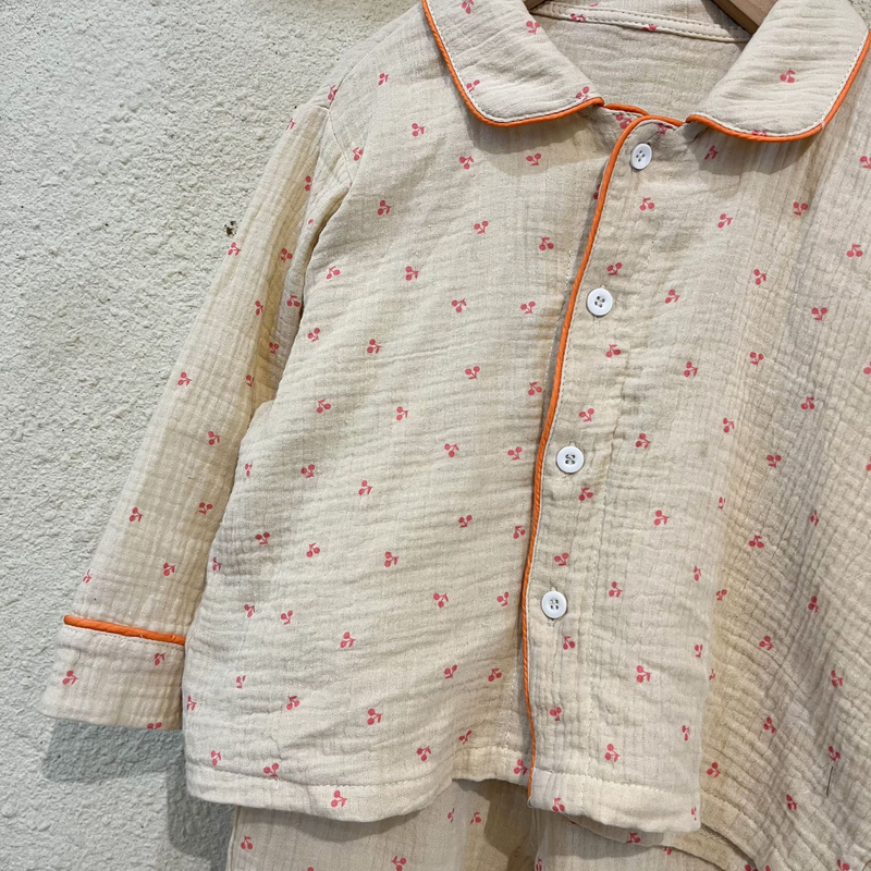 Pijamas para niños, conjunto de manga larga de gasa de algodón para primavera y otoño para niñas y niños, ropa para el hogar_voghion.com