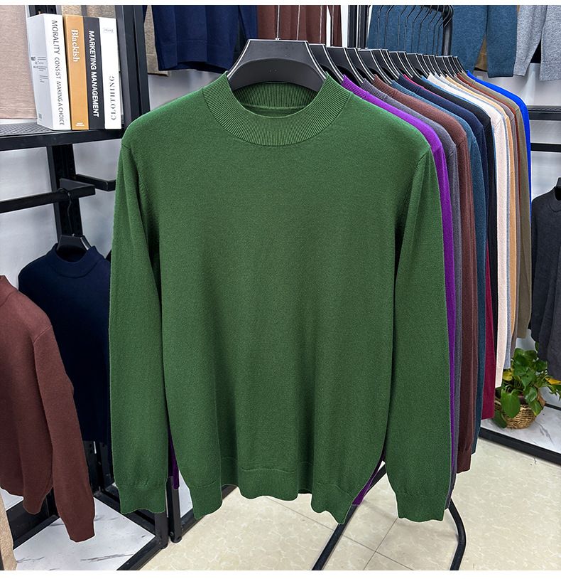 Half Turtleneck High-Quality Long Sleeve Base 2025 Spring Autumn New Versatile Solid Color Knitted Sweater Men_voghion.com