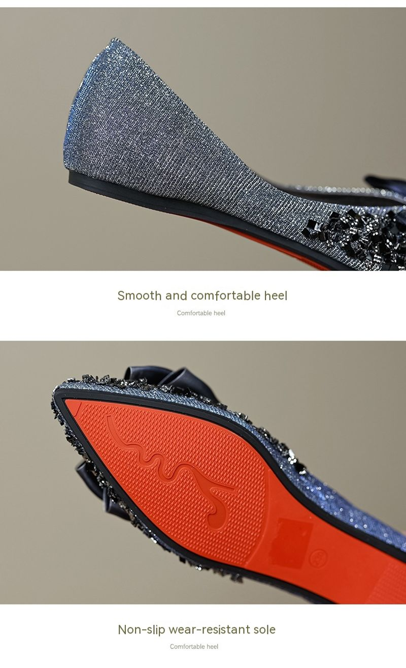 Punta piatta singola scarpa fiocco 2024 Nuovo un piede acqua diamante Scoop suola morbida bocca superficiale scarpe da donna di grandi dimensioni_voghion.com