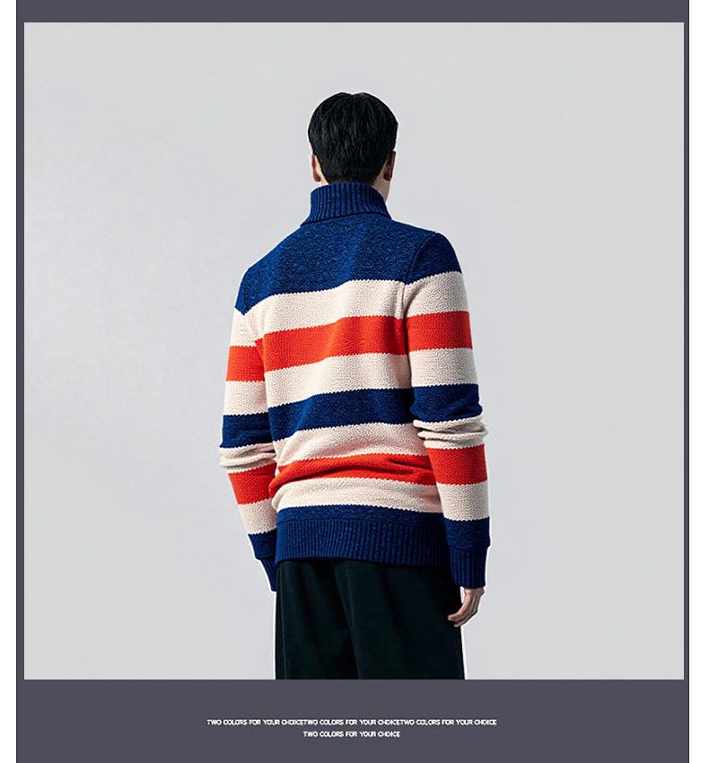 Men's Clothing Zipper Plus Velvet Thickened Half-Zip Fleece-Lined Knitted Sweater With Color Blocking - Warm & Stylish Pullover For Autumn & Winter_voghion.com