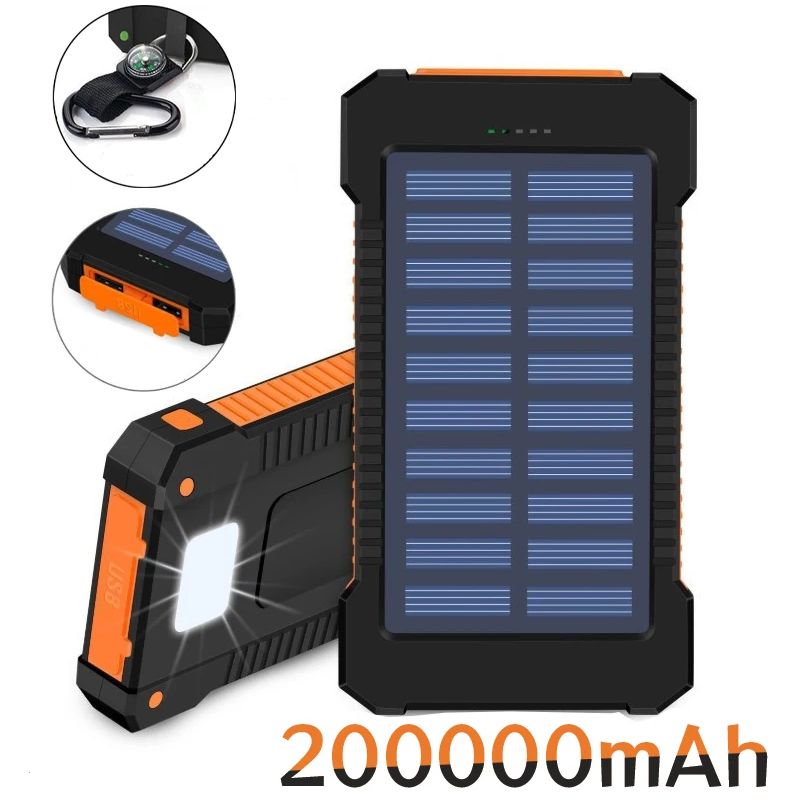 200000mah Large Capacity Solar Portable With Lanyard Compass External Battery Outdoor Camping Charging Power Bank New_voghion.com