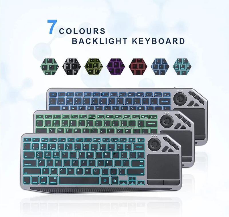 2.4G sans fil avec pavé tactile clavier rechargeable Bluetooth rétroéclairé 7 couleurs pour Smart TV iOS_voghion.com