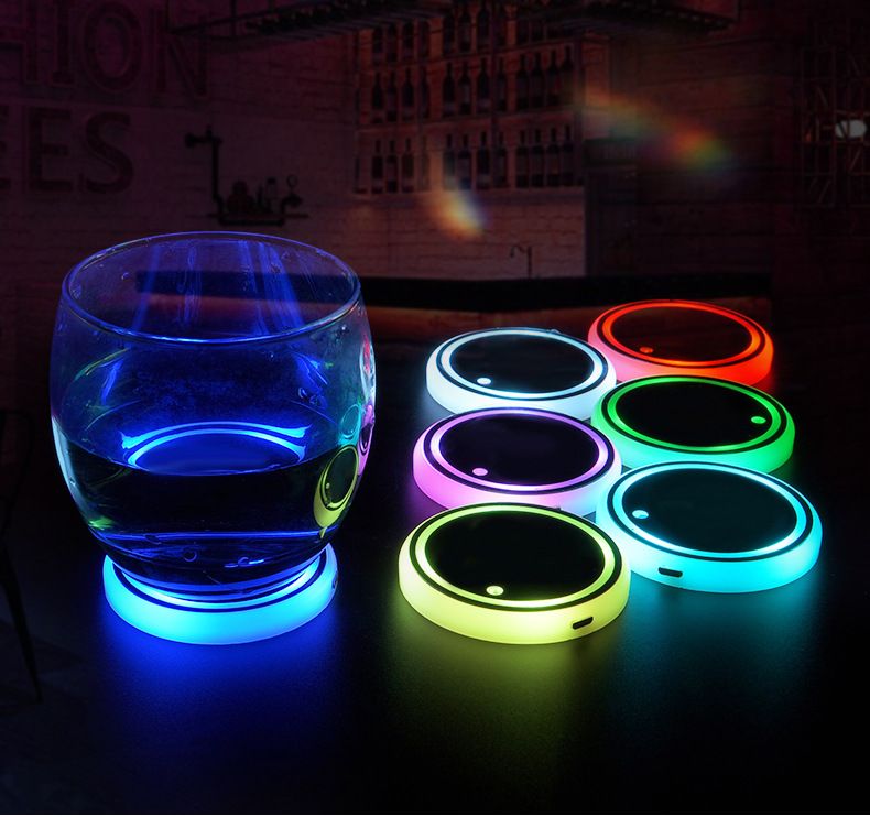 Car LED Luminous Colorful Water Mat, Car Atmosphere Light, Solar Energy, USB Charging, Anti Slip Cup Mat_voghion.com