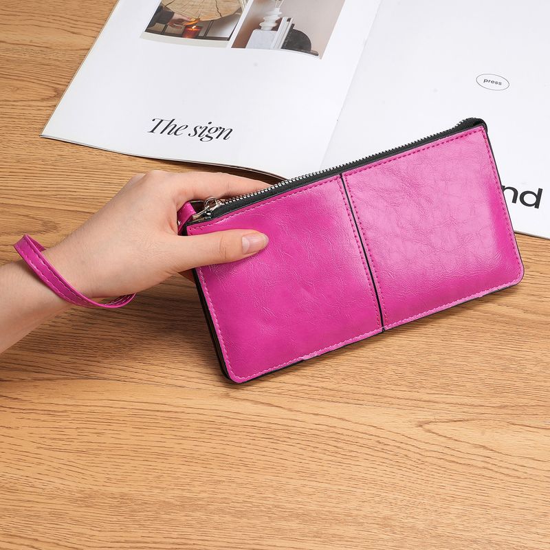 New Women's Korean Style Zipper Long Clutch Bag Multi-Card Slot Multifunctional Wristlet Wallet_voghion.com