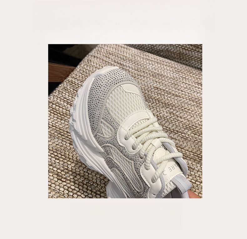 Autunno e inverno, nuove scarpe da ginnastica da donna traspiranti, casual, leggere e comode, con fondo spesso e strass in rete._voghion.com