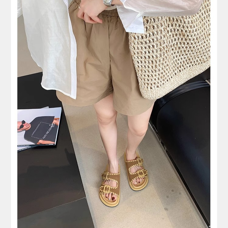 Multifunktionaler, einstufiger, offener Zehenbereich, zweireihiger Halbschuh, dicke Sohle, erhöhter Bokken-Slipper,_voghion.com