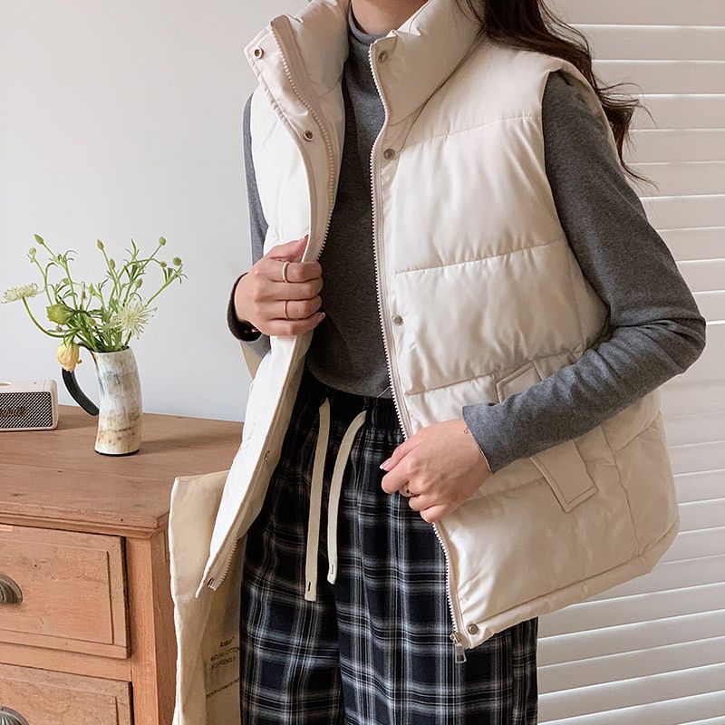 Leichte, wattierte Damenweste mit Stehkragen – gesteppte Polyester-Außenschicht, warme Winteroberbekleidung, lässige Reißverschlussjacke für den täglichen Arbeitsweg_voghion.com
