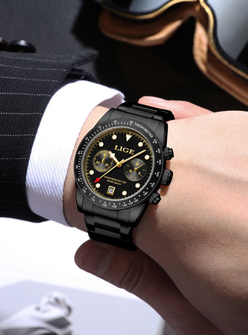 Relógio de quartzo masculino com design ultrafino, resistente à água, ponteiros luminosos e mostrador de data – perfeito para uso casual e esportivo_voghion.com