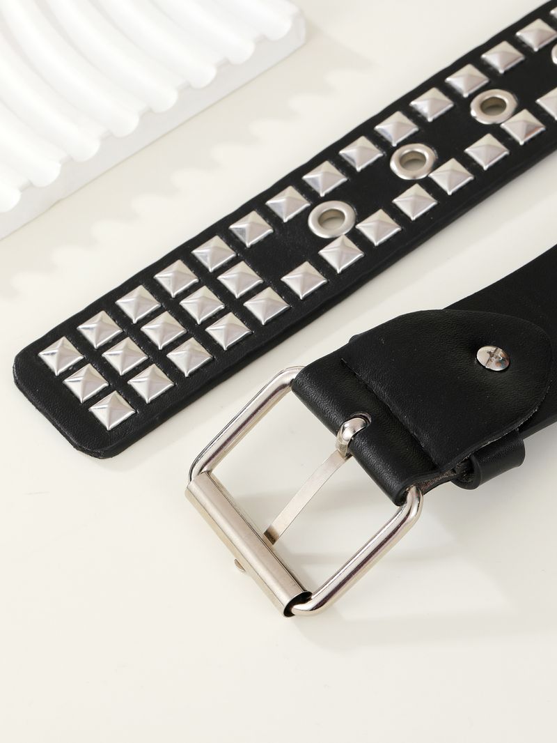 New European and American Square Bead Rivet Belt, Metal Pyramid Belt, Cross border Belt for Men and Women, Punk Hardware Jeans Belt_voghion.com