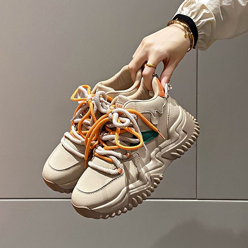 Bottes mi-hautes à plateforme pour femmes, chaussures de papa à plateforme, bottes d'alpinisme à lacets, chaussures décontractées pour femmes_voghion.com