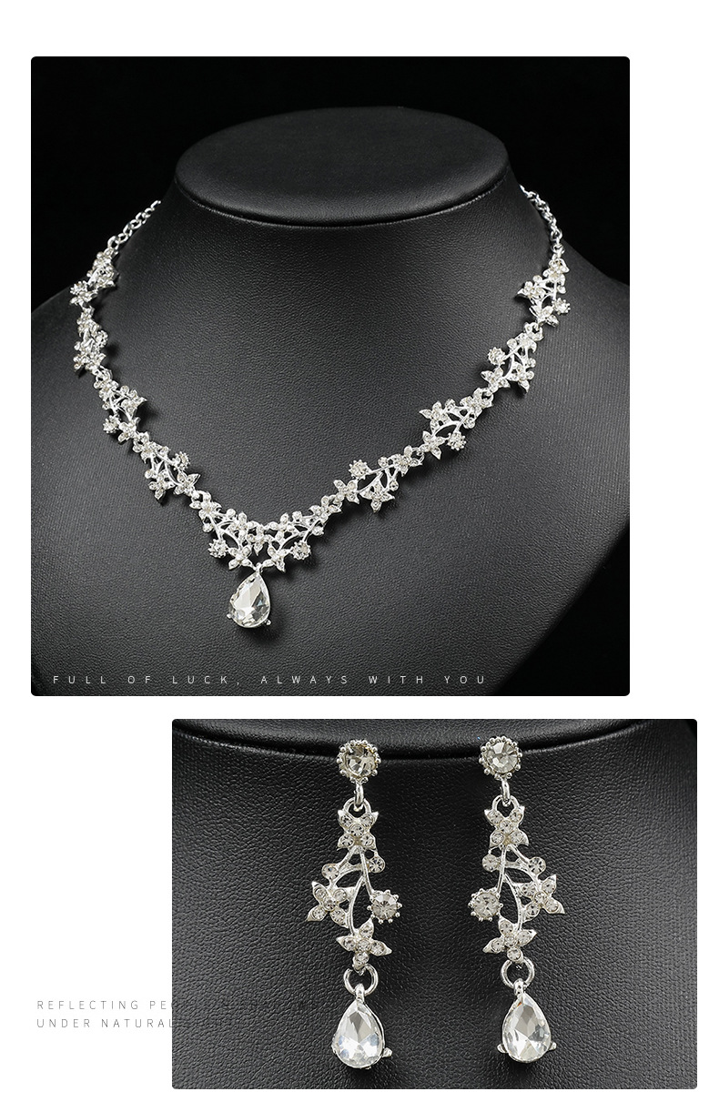 Conjunto de dos piezas de collar y pendientes de novia coreana para mujer, colgante corto en forma de gota y cadena de clavícula versátil_voghion.com