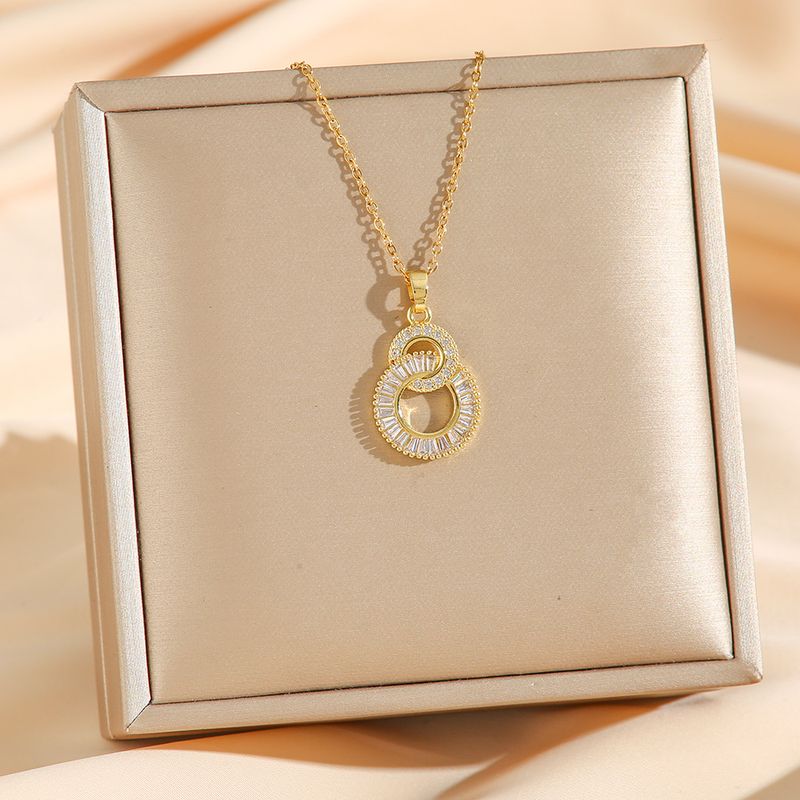 Titanium Steel Double ring 8 character light luxury banquet wedding necklace female Internet celebrity versatile clavicle chain titanium steel chain_voghion.com