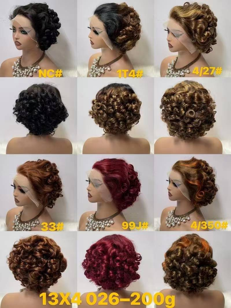Parrucca di capelli umani capelli ricci corti naturali soffici commercio estero copricapo corto prima pizzo 13*4 parrucca di capelli umani BOB corta_voghion.com