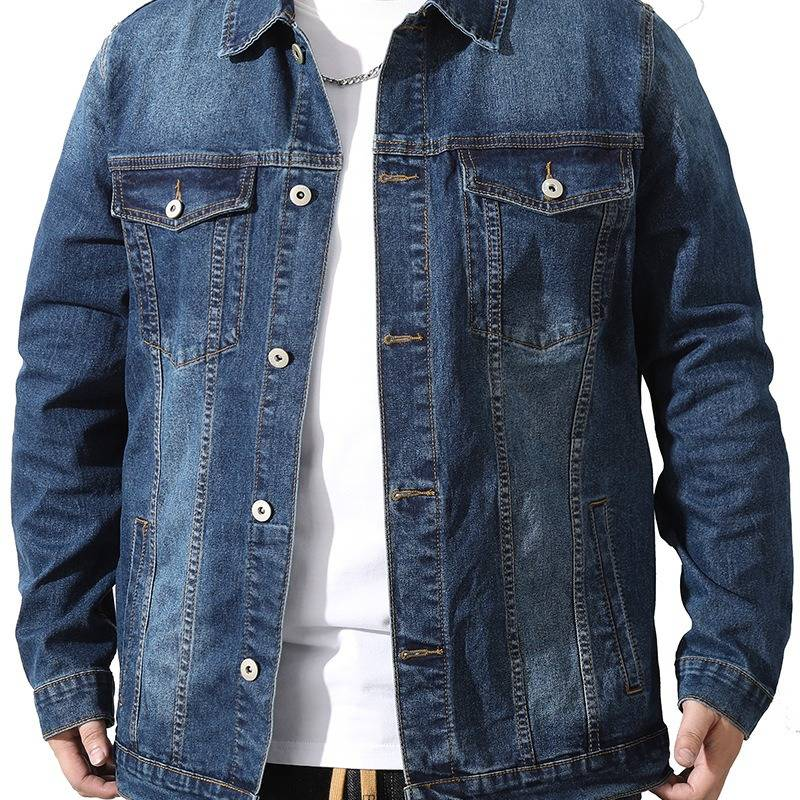 Men's Clothing Plus Size Spring New Wide Solid Color Men's Denim Jacket Stretch Net Version_voghion.com