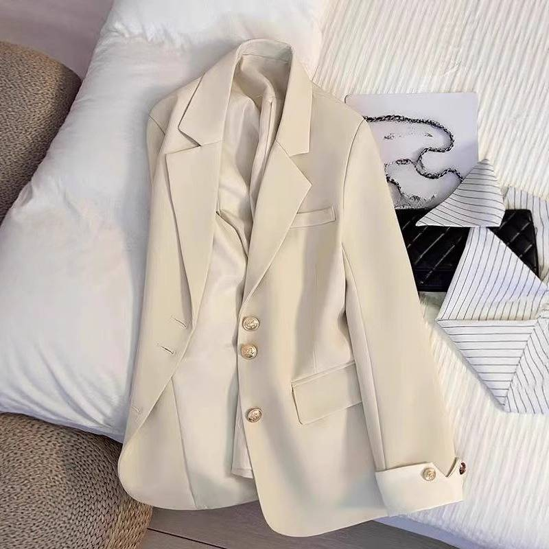 Blazer Feminino de Primavera – Roupa Casual para Escritório, Corte Slim em Poliéster Elástico, Casaco Pequeno e Grande (Preto, Cinza, Bege, Vermelho, Azul-Céu)_voghion.com