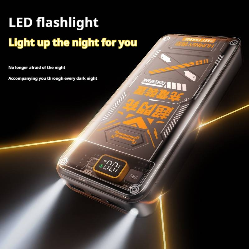 20000mAh transparante GaN powerbank met 4 ingebouwde kabels, 22,5W snellaadbare draagbare oplader, externe batterij met hoge capaciteit voor iPhone en Android_voghion.com