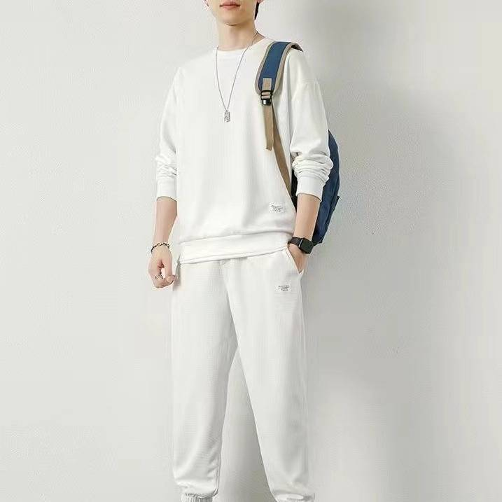 Men’s Waffle-Knit Lounge Set – Korean Streetwear Style, Fleece-Lined (M-5XL, Slim & Plus Sizing)_voghion.com