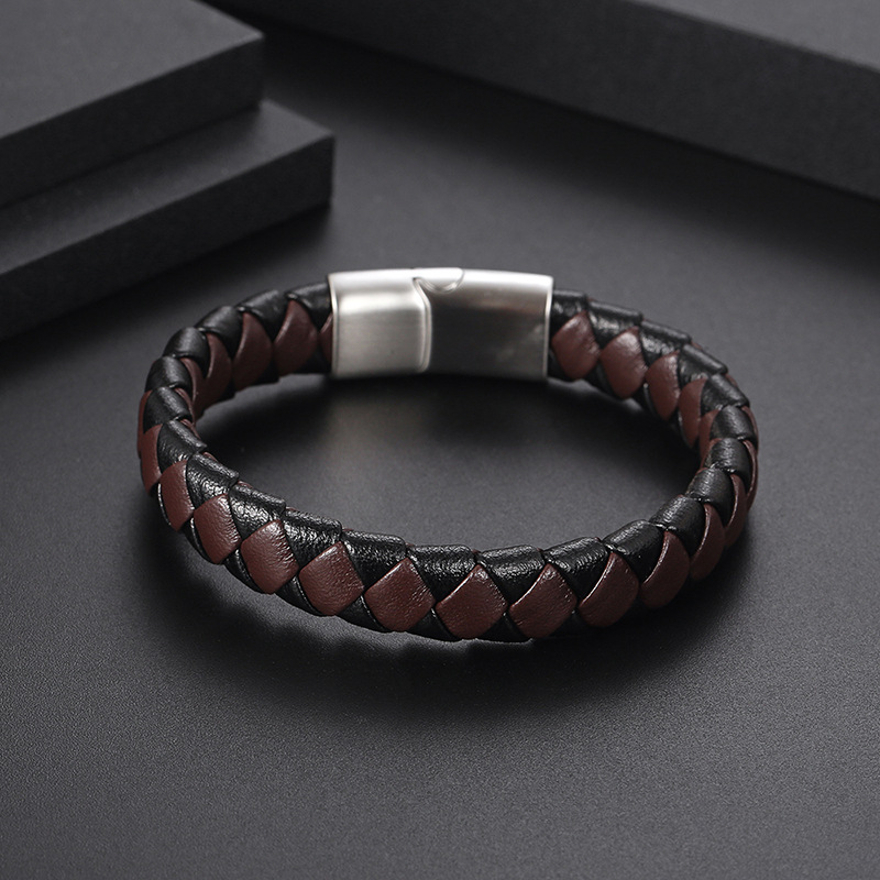 Bangles IMI Titanium Steel Magnetic Buckle Men's Leather Hand Braided Bracelet Simple Retro Wide Bracelet Color Gift Leather Bracelet YL258_voghion.com
