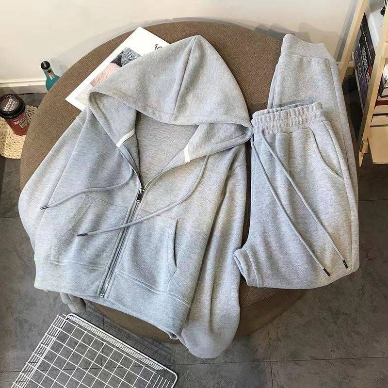 Women's Clothing Running Sports Suit Casual Sweatshirt & Jogger Pants Set - Soft Cotton Blend Comfortable Workout Running Outfit With Zip Detail_voghion.com