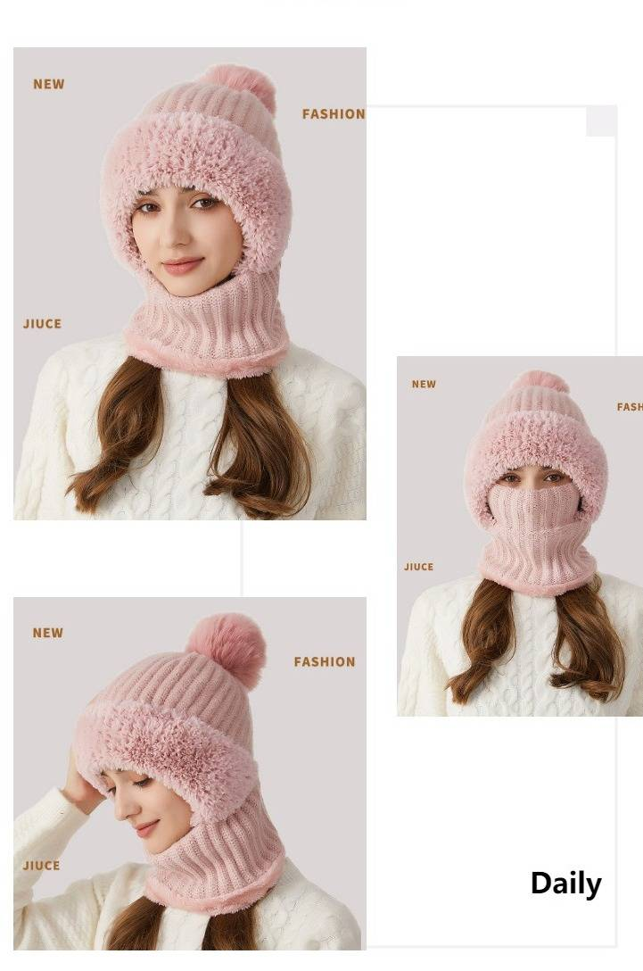 Women's Knitted Hat Scarf Mask Combo - Warm Winter Fleece Lined Beanie With Neck Warmer For Cold Weather_voghion.com
