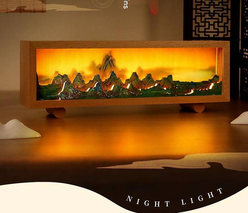 Qianli Jiangshan Pat Light Office Desktop Decoration Ornaments Creative Cultural Gift Customized 3D Wood Carving Night Light_voghion.com