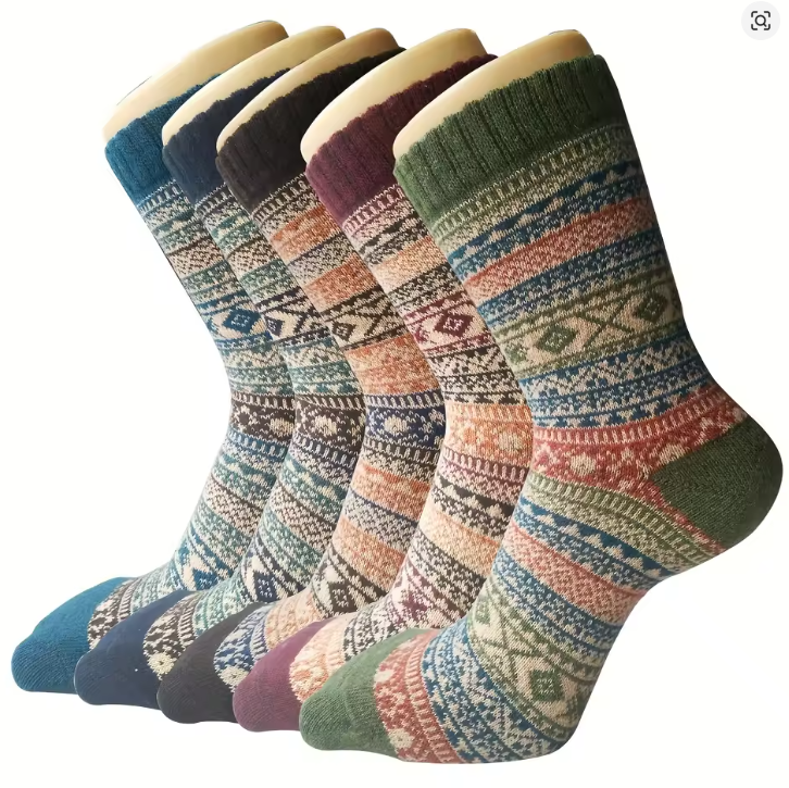 5 Pairs Winter Socks, Warm Thick Soft Mid-calf Socks Vintage Casual Versatile Women's Socks_voghion.com