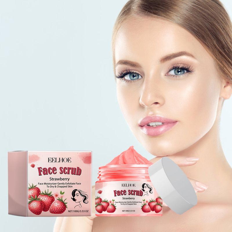 Lo scrub detergente per il viso alla fragola Eelhoe ammorbidisce la cheratina, leviga delicatamente, idrata la pelle, lasciandola radiosa e_voghion.com