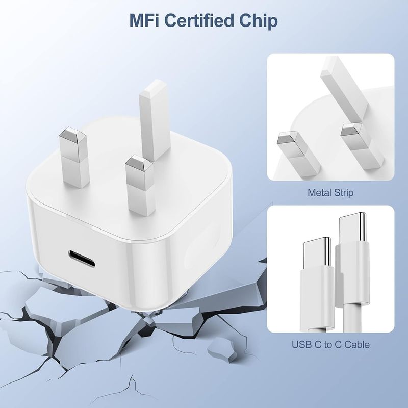 20W USB-C Schnellladegerät Stecker + 1m Typ-C auf C Kabel UK PD Wandadapter für Handys_voghion.com