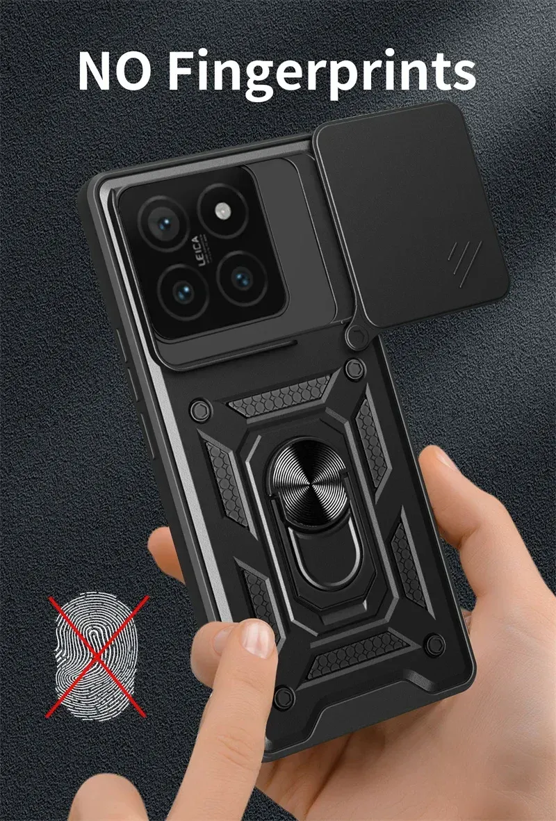 Etui do Xiaomi 15 Pro 14T Pro 5G Redmi Note 14 5G Slide Camera Lens Protection Magnetyczny pierścień Stand Armor Shockproof Cover_voghion.com