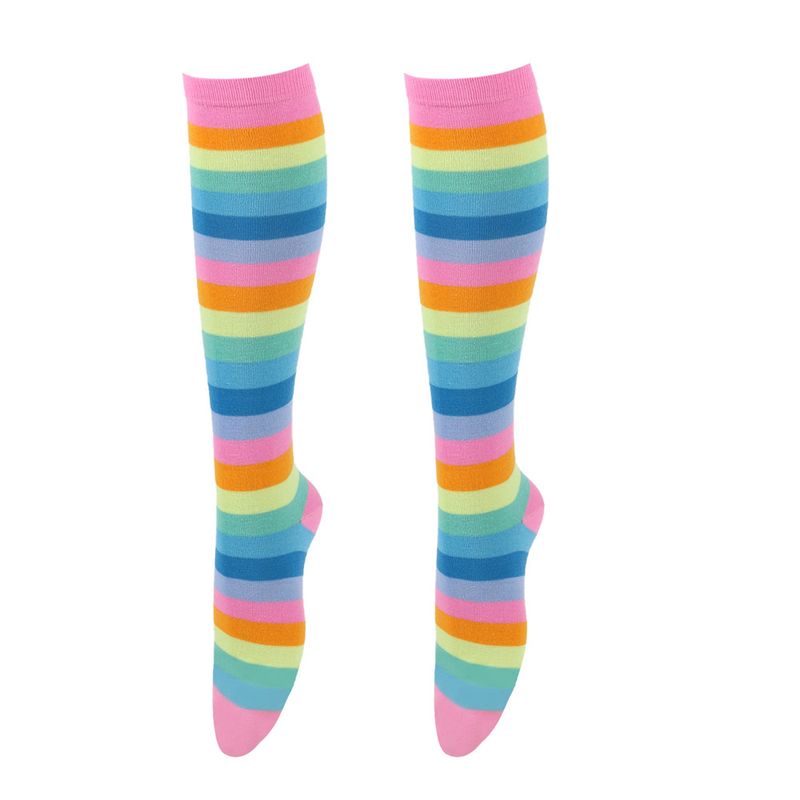 Unisex Kleurrijke gestreepte kniekousen Dames katoenen sokken Heren mid-tube sokken Vakantiefeest regenboog kuitsokken_voghion.com