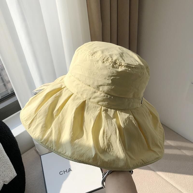 Big Eaves Plissee Bucket Hat Sommer UV-Schutz Sonnenschutz Faltbares Temperament Schnelltrocknender Beckenhut Damen_voghion.com